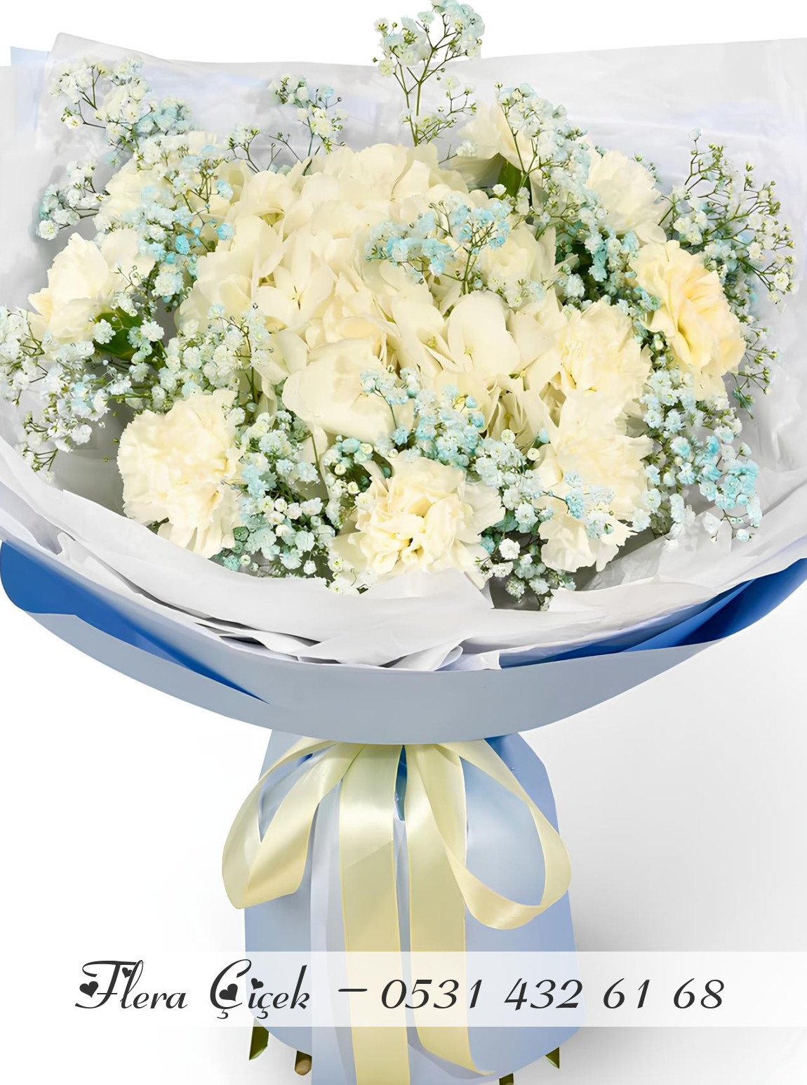 5 Adet Cipso ve 7 Beyaz Gül Buketi