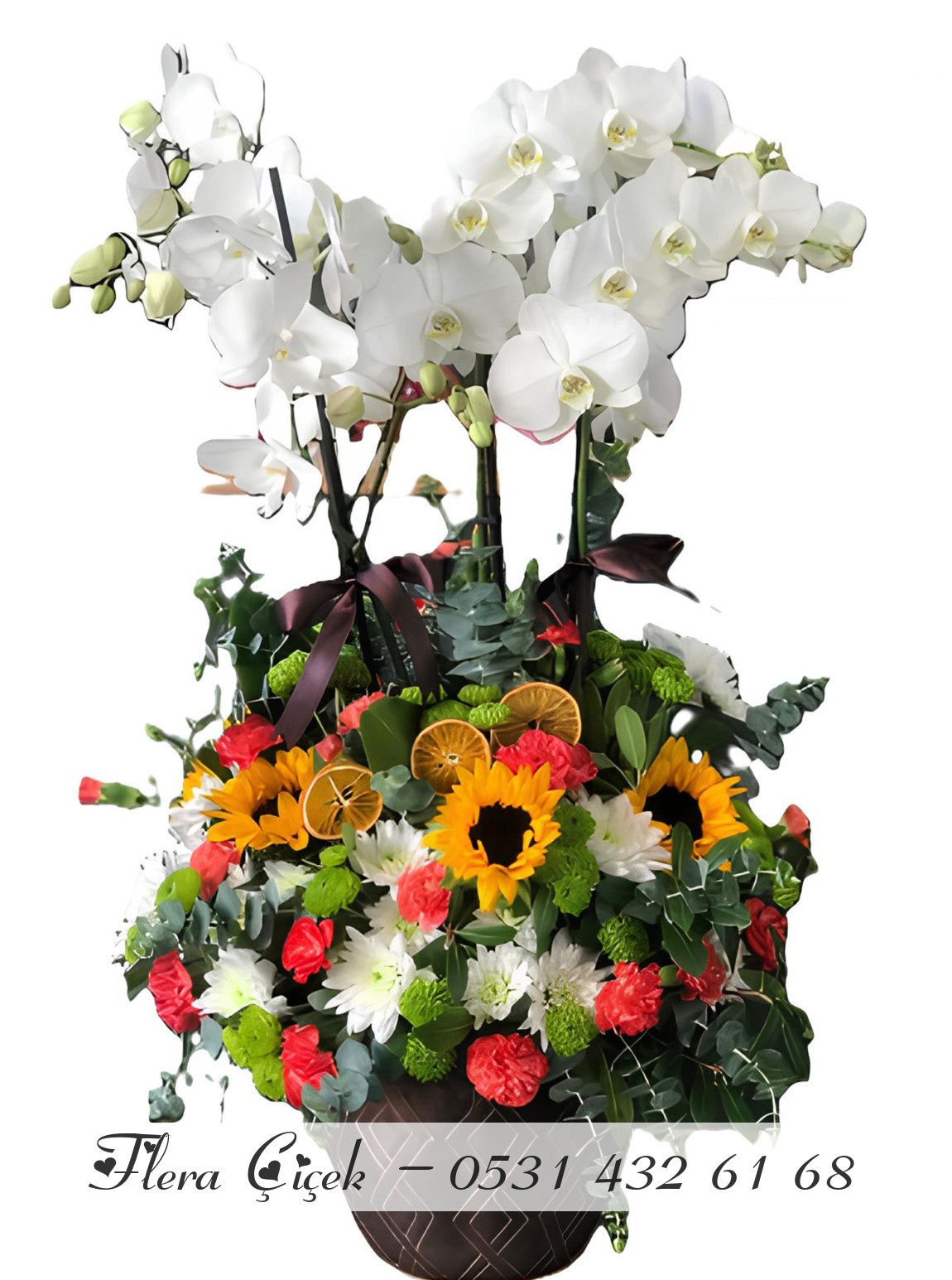 Çift Dallı Beyaz Orkide Aranjmanı