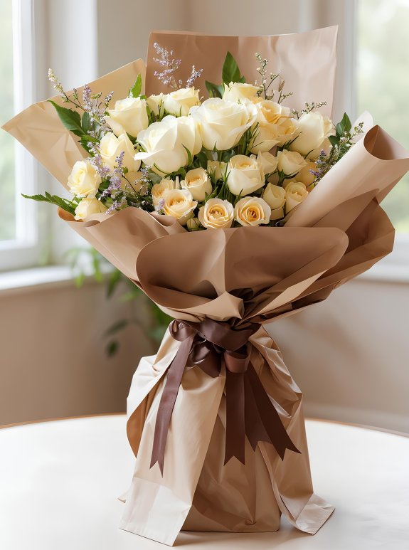 25 Tane Beyaz Gül Buketi